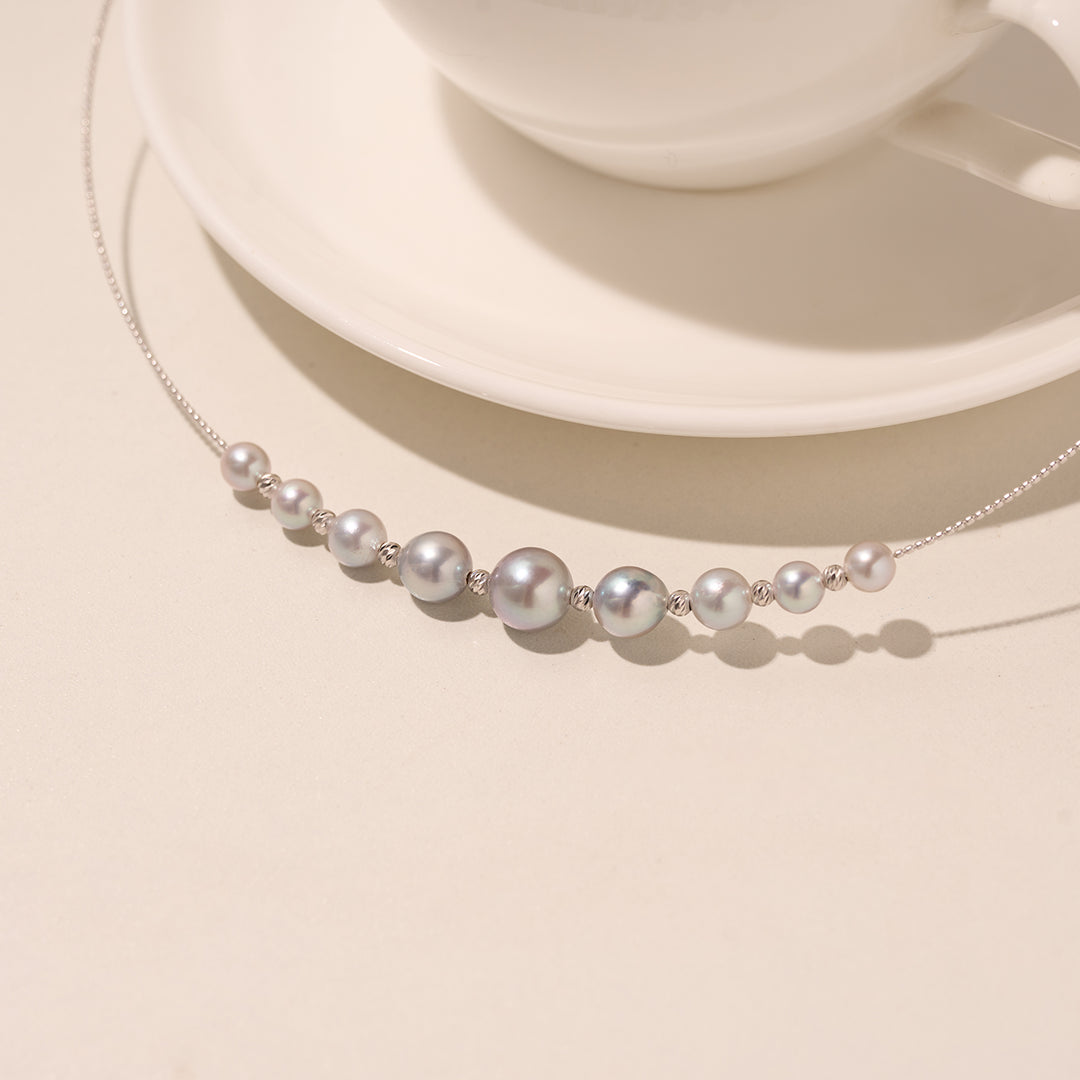 18K Solid Gold Silver Blue Akoya Pearl Necklace KN00250 - PEARLY LUSTRE
