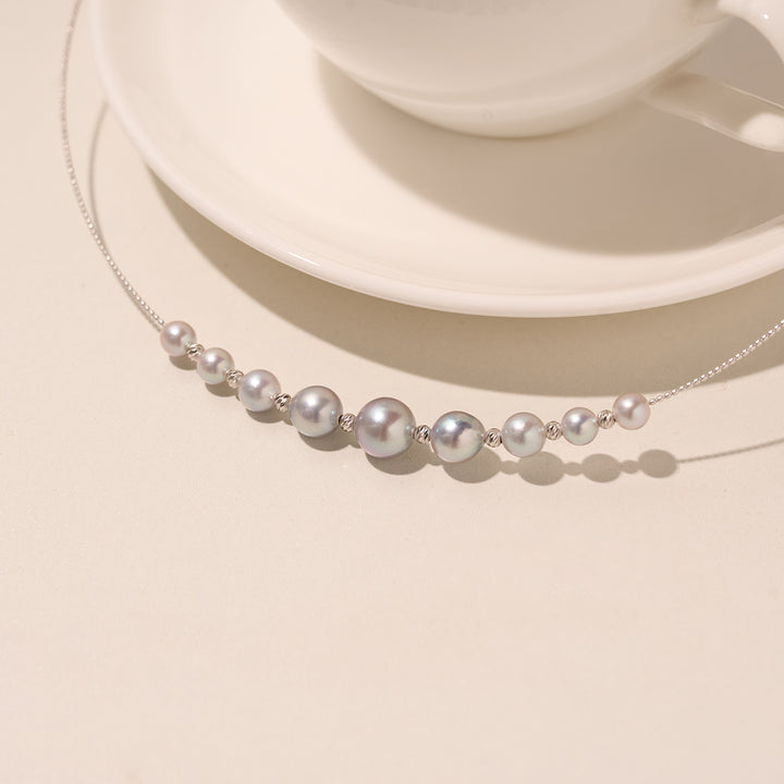 18K Solid Gold Silver Blue Akoya Pearl Necklace KN00250 - PEARLY LUSTRE
