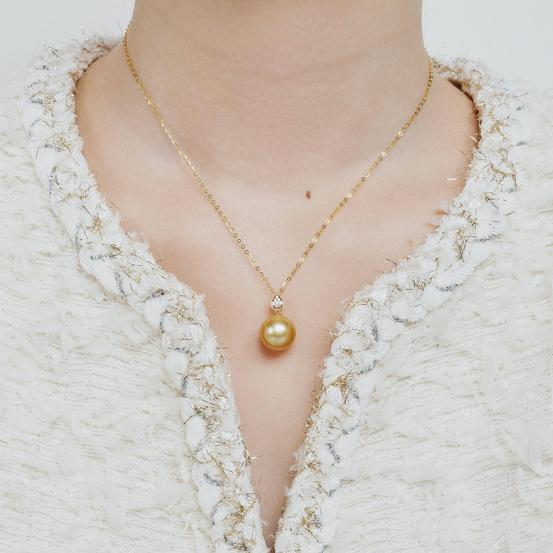 18K Solid Gold South Sea Golden Pearl Necklace KN00251 - PEARLY LUSTRE