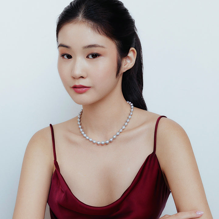 18k Gold Top Lustre Silver Blue Akoya Pearl Necklace KN00256 - PEARLY LUSTRE
