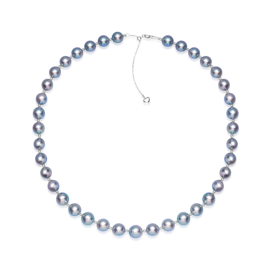 18k Gold Top Lustre Silver Blue Akoya Pearl Necklace KN00256 - PEARLY LUSTRE