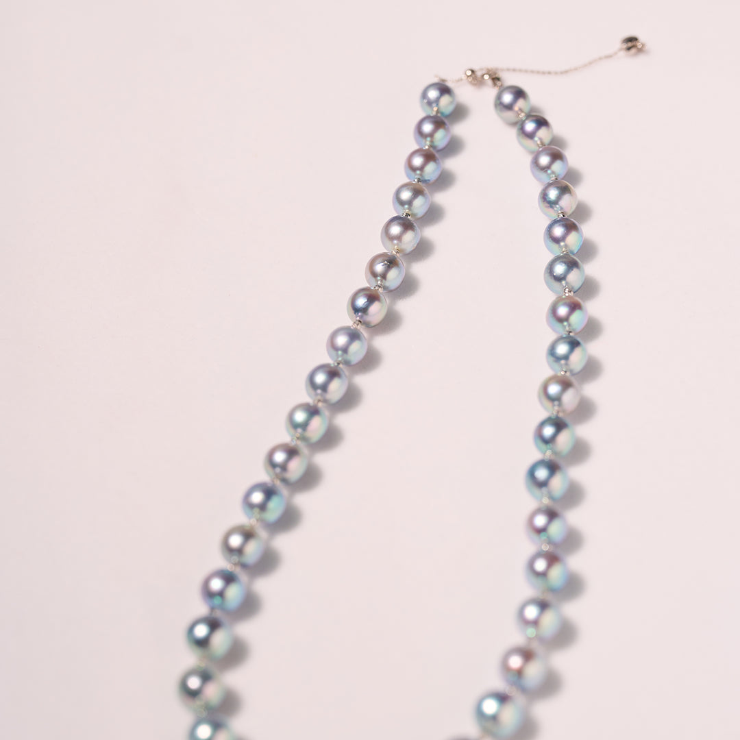 18k Gold Top Lustre Silver Blue Akoya Pearl Necklace KN00256 - PEARLY LUSTRE
