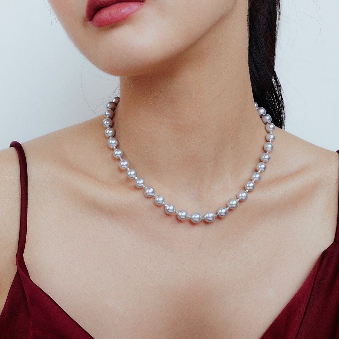 18k Gold Top Lustre Silver Blue Akoya Pearl Necklace KN00256 - PEARLY LUSTRE