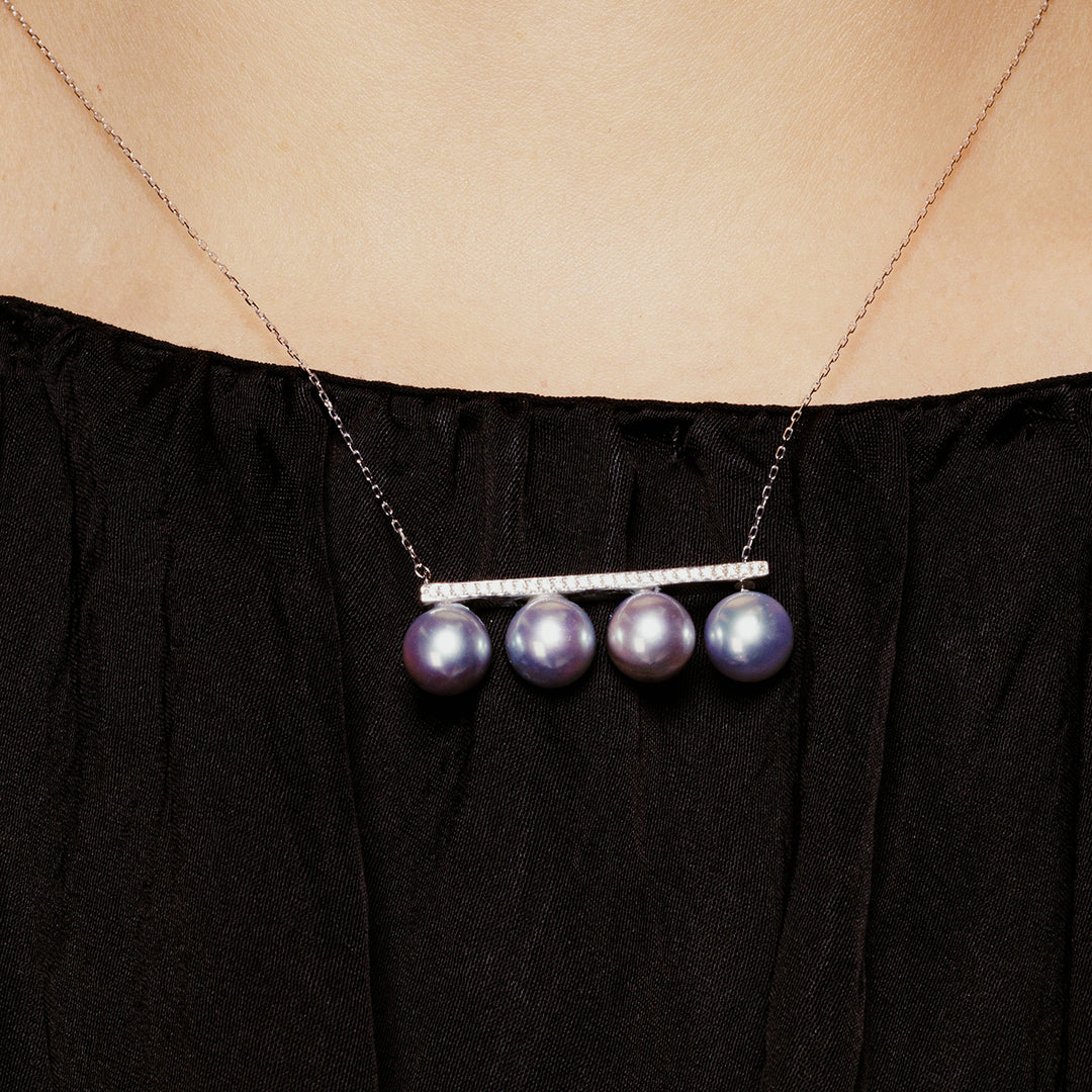 18k Solid Gold Silver Blue Akoya Pearl Necklace KN00265 - PEARLY LUSTRE