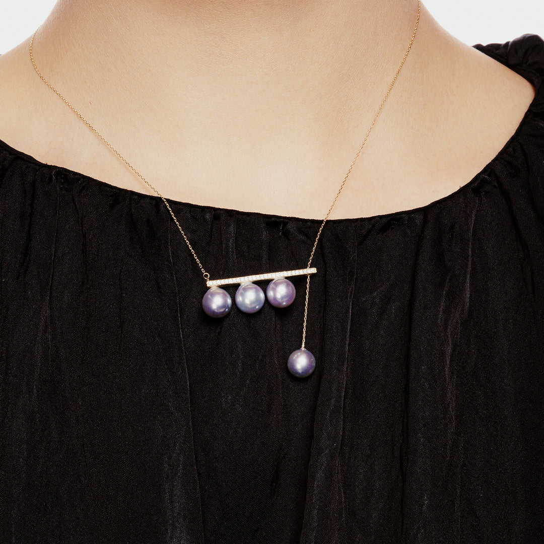 18k Solid Gold Silver Blue Akoya Pearl Necklace KN00266 - PEARLY LUSTRE
