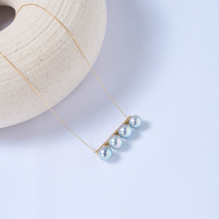 18k Solid Gold Silver Blue Akoya Pearl Necklace KN00266 - PEARLY LUSTRE