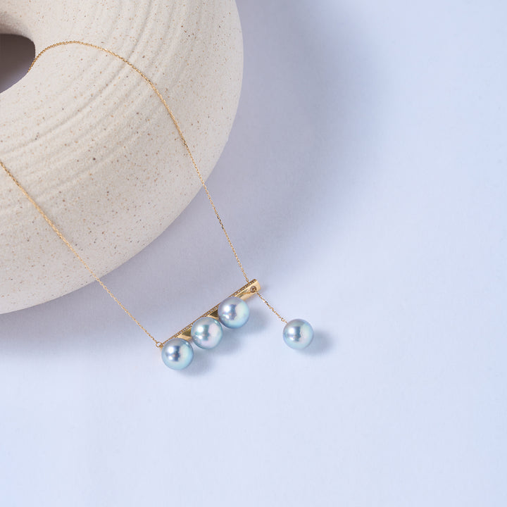 18k Solid Gold Silver Blue Akoya Pearl Necklace KN00266 - PEARLY LUSTRE