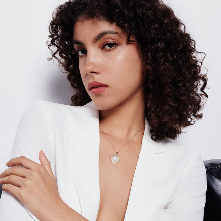 18k Solid Gold Mabe Pearl Necklace KN00276 - PEARLY LUSTRE
