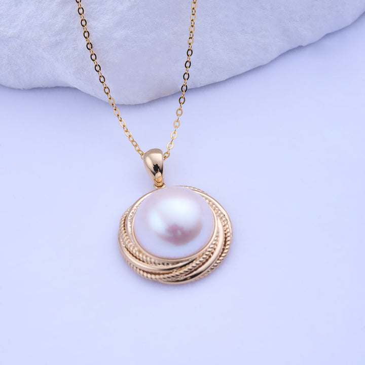 18k Solid Gold Mabe Pearl Necklace KN00276 - PEARLY LUSTRE