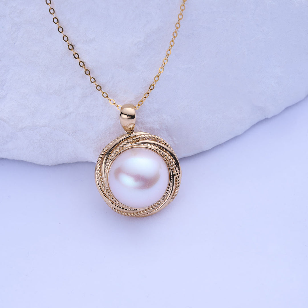 18k Solid Gold Mabe Pearl Necklace KN00276 - PEARLY LUSTRE
