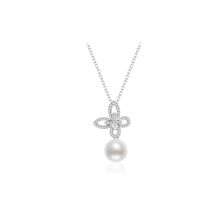 18K Solid Gold Diamond Akoya Hanadama Pearl Necklace KN00280 - PEARLY LUSTRE