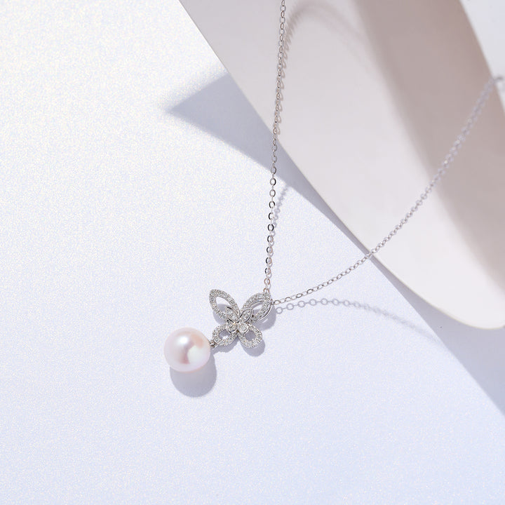 18K Solid Gold Diamond Akoya Hanadama Pearl Necklace KN00280 - PEARLY LUSTRE