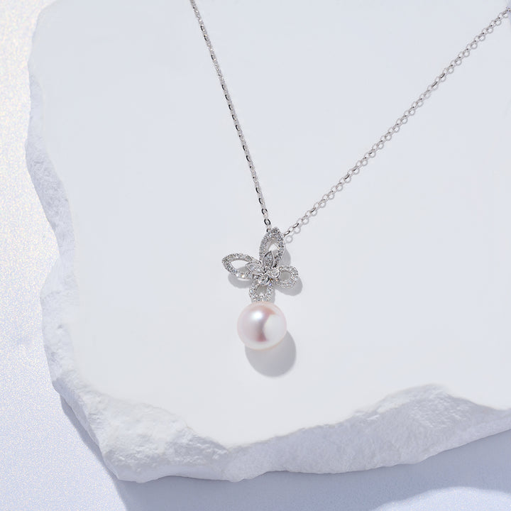 18K Solid Gold Diamond Akoya Hanadama Pearl Necklace KN00280 - PEARLY LUSTRE