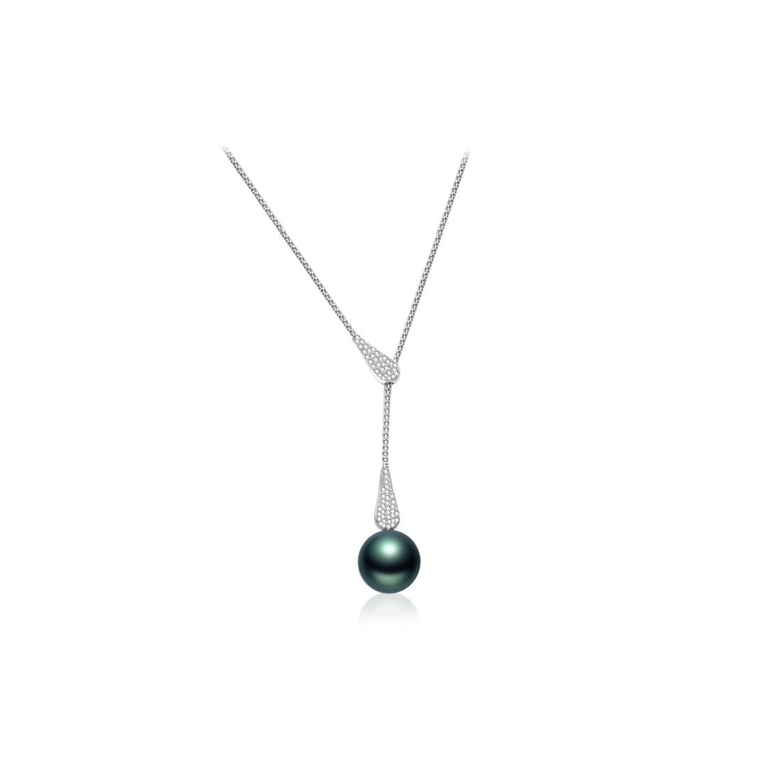 18k Solid Gold Diamond Tahitian Pearl Necklace KN00281 - PEARLY LUSTRE