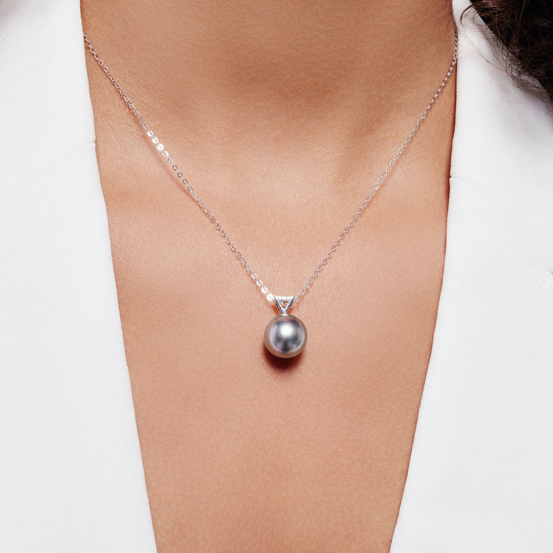 18k Solid Gold Diamond Tahitian Pearl Necklace KN00285 - PEARLY LUSTRE
