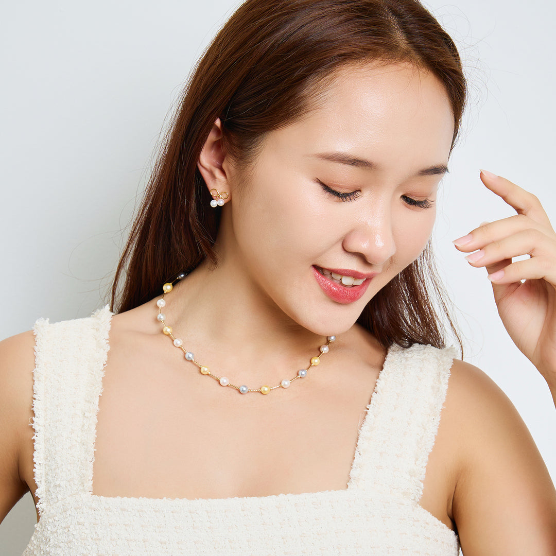18k Solid Gold Slatwater Pearl Necklace KN00300 | HARMONY - PEARLY LUSTRE