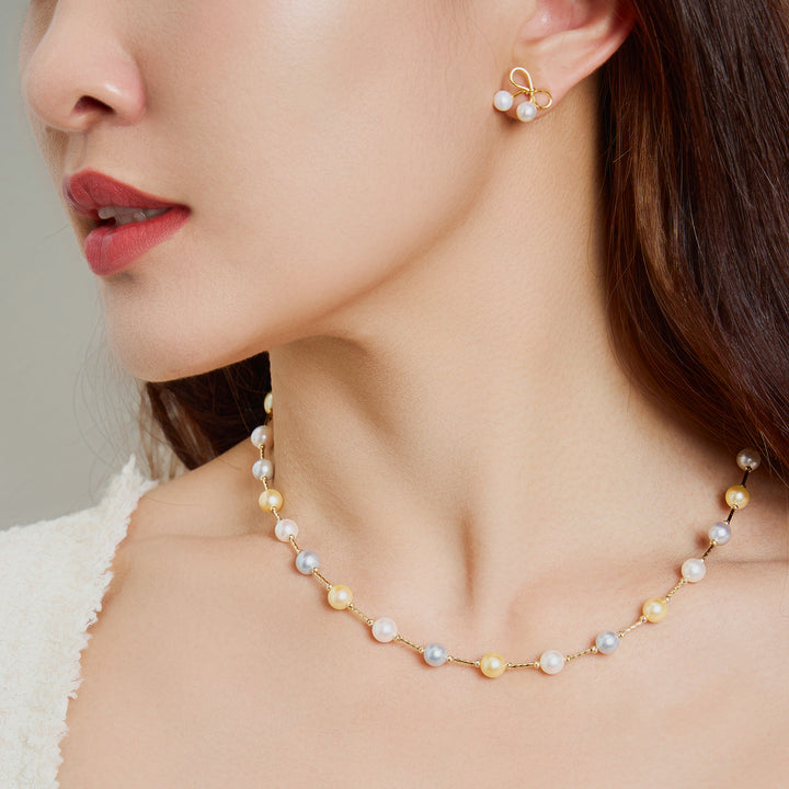 18k Solid Gold Slatwater Pearl Necklace KN00300 | HARMONY - PEARLY LUSTRE