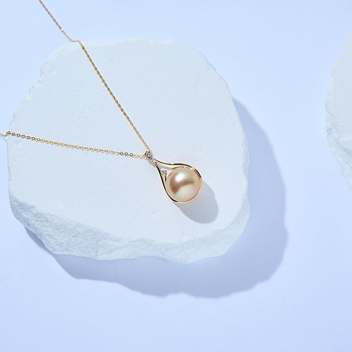 18K Solid Gold South Sea Golden Pearl Necklace KN00306 - PEARLY LUSTRE