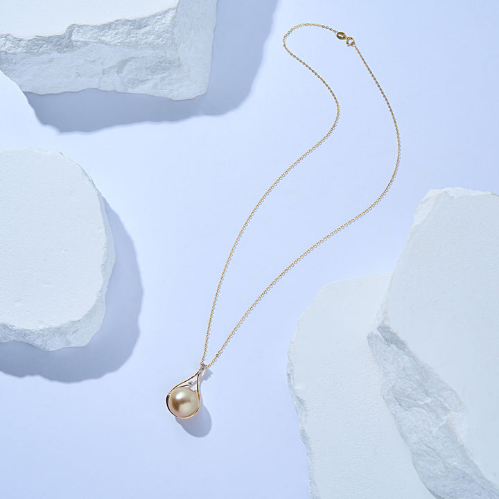 18K Solid Gold South Sea Golden Pearl Necklace KN00306 - PEARLY LUSTRE