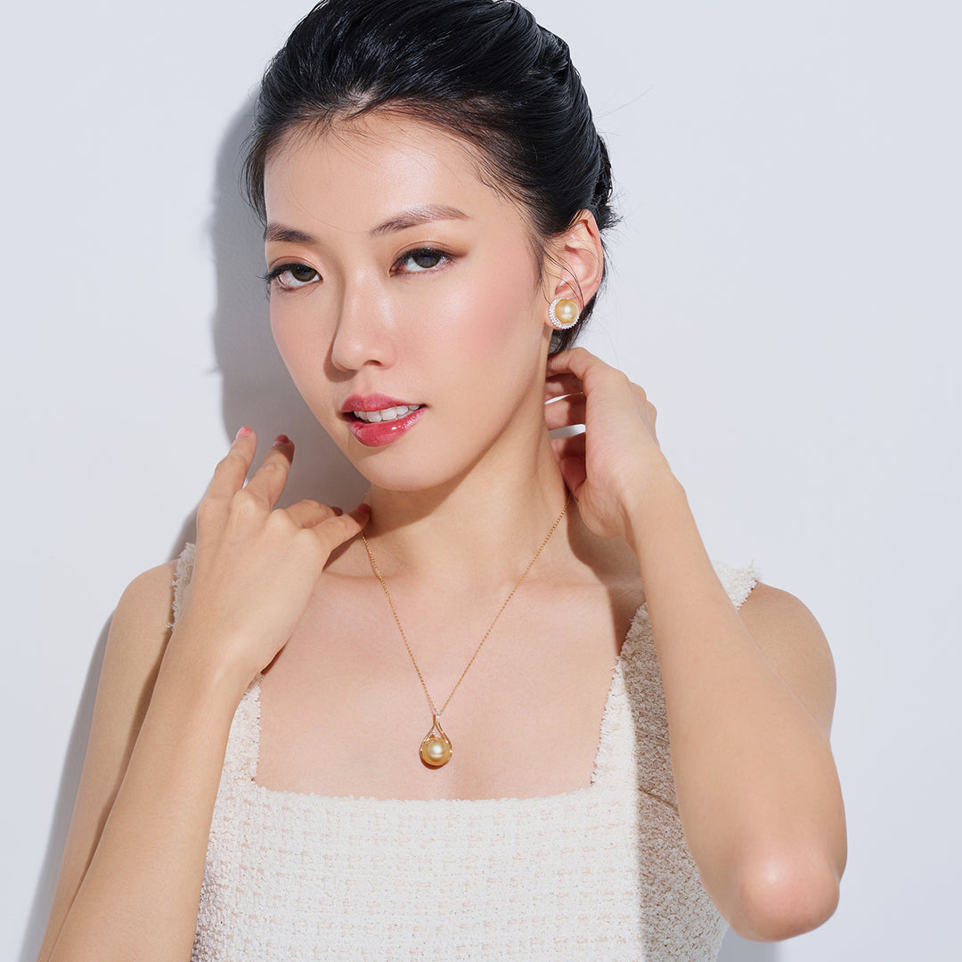 18K Solid Gold South Sea Golden Pearl Necklace KN00306 - PEARLY LUSTRE