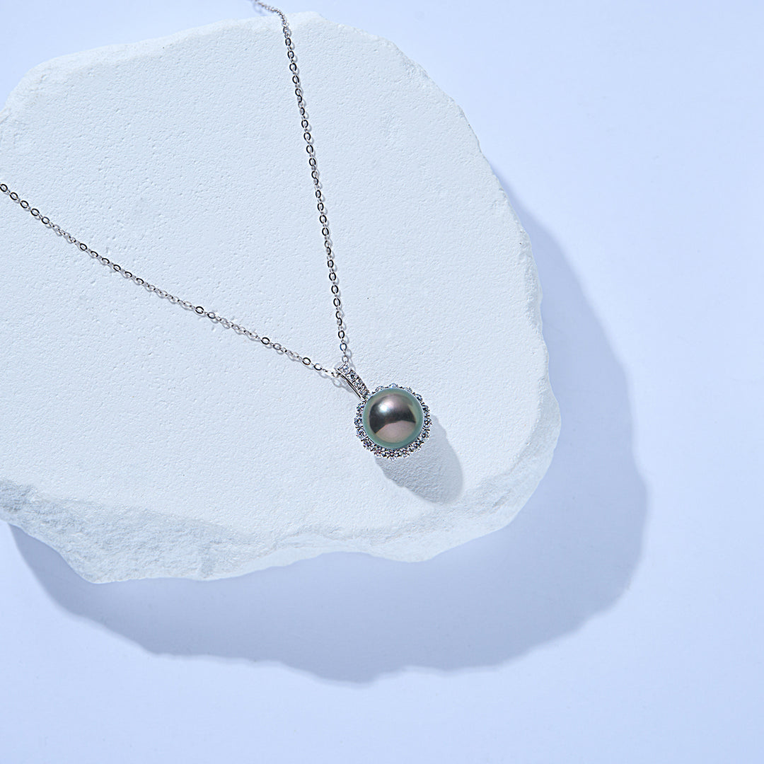 18K Solid Gold Exceptional Saltwater Tahitian Pearl Necklace KN00311 - PEARLY LUSTRE