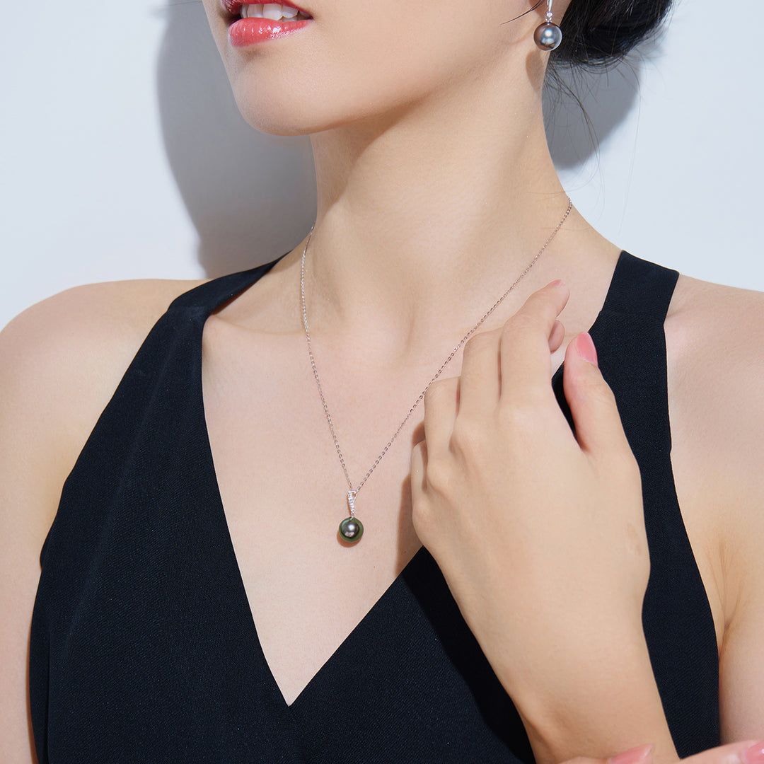 18K Solid Gold Exceptional Saltwater Tahitian Pearl Necklace KN00312 - PEARLY LUSTRE