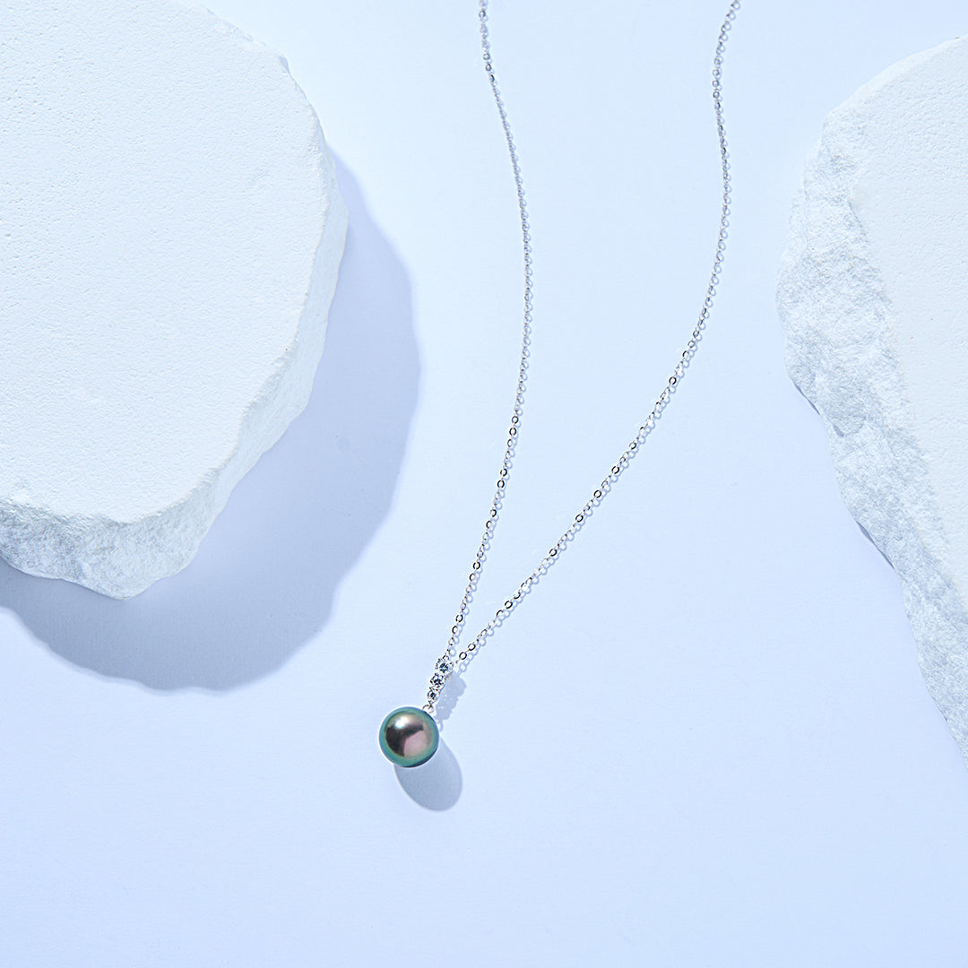 18K Solid Gold Exceptional Saltwater Tahitian Pearl Necklace KN00312 - PEARLY LUSTRE