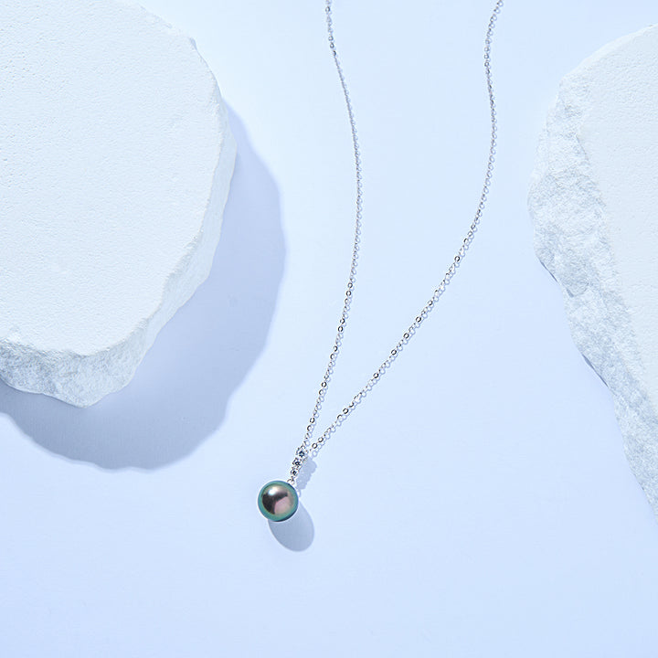 18K Solid Gold Exceptional Saltwater Tahitian Pearl Necklace KN00312 - PEARLY LUSTRE