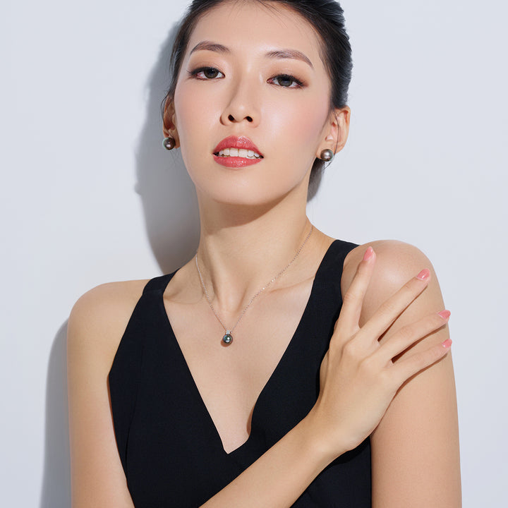 18K Solid Gold Exceptional Saltwater Tahitian Pearl Necklace KN00314 - PEARLY LUSTRE