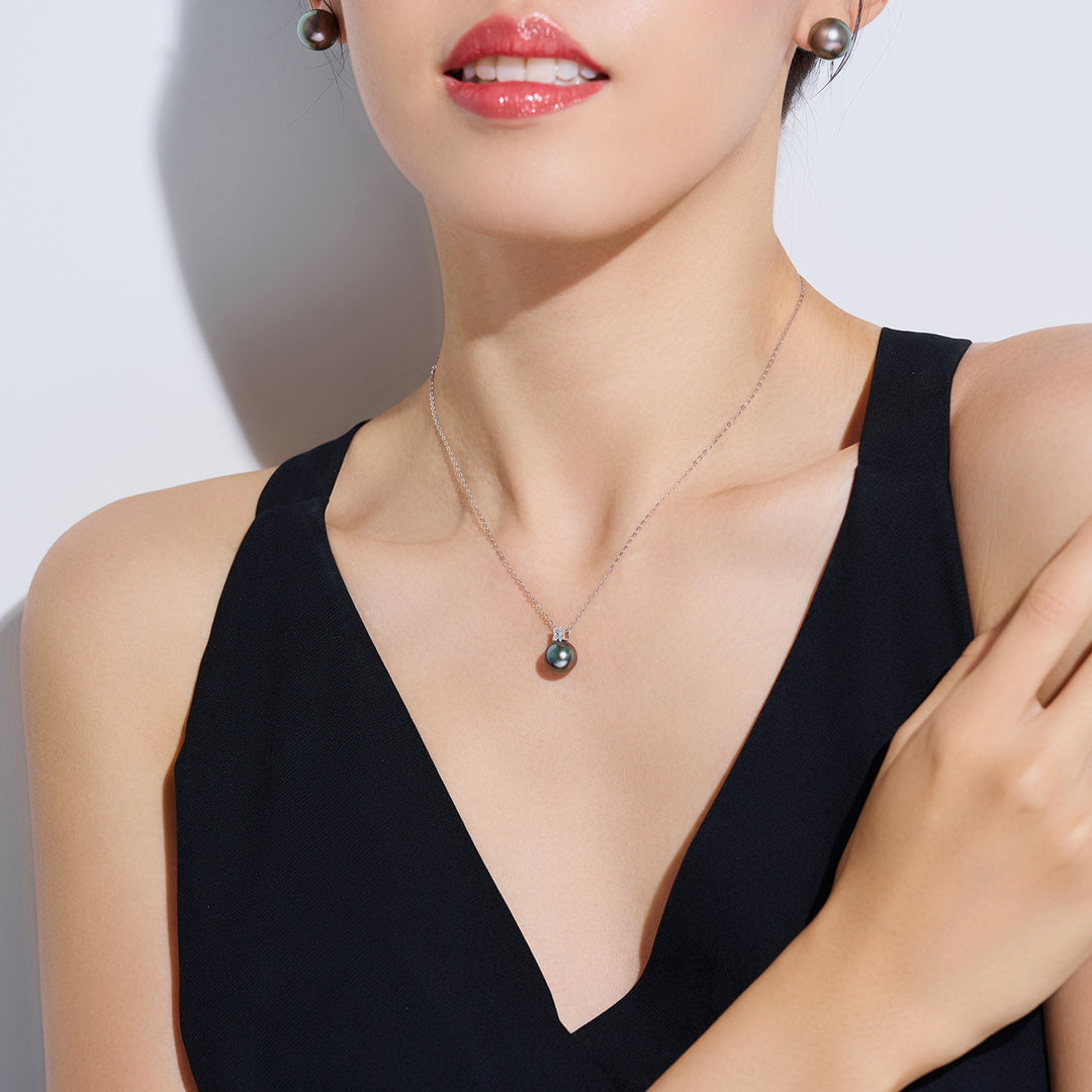 18K Solid Gold Exceptional Saltwater Tahitian Pearl Necklace KN00314 - PEARLY LUSTRE