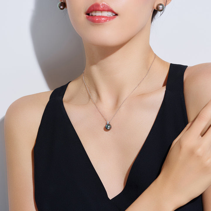 18K Solid Gold Exceptional Saltwater Tahitian Pearl Necklace KN00314 - PEARLY LUSTRE