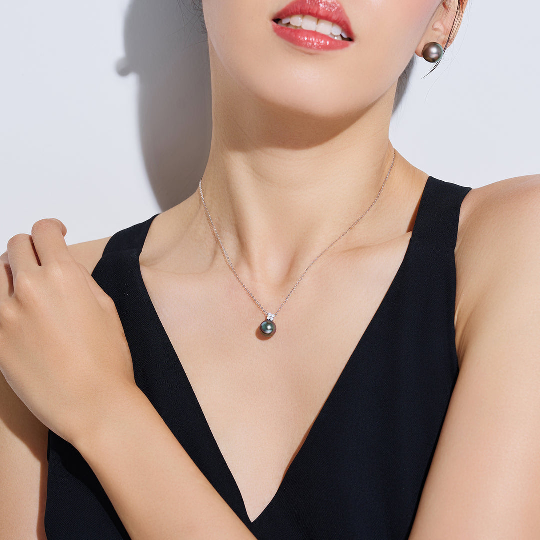 18K Solid Gold Exceptional Saltwater Tahitian Pearl Necklace KN00314 - PEARLY LUSTRE