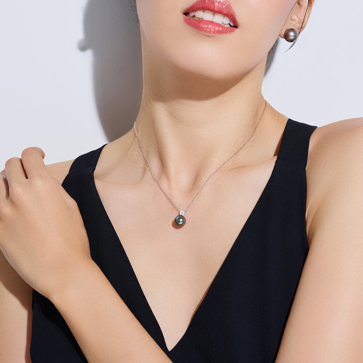 18K Solid Gold Exceptional Saltwater Tahitian Pearl Necklace KN00314 - PEARLY LUSTRE