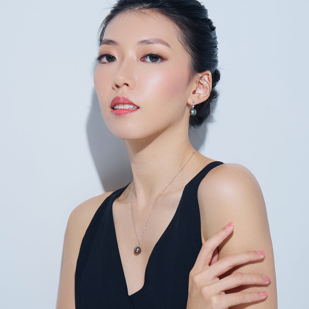 Elegant 18K Solid Gold Tahitian Pearl Earrings KE00265 - PEARLY LUSTRE