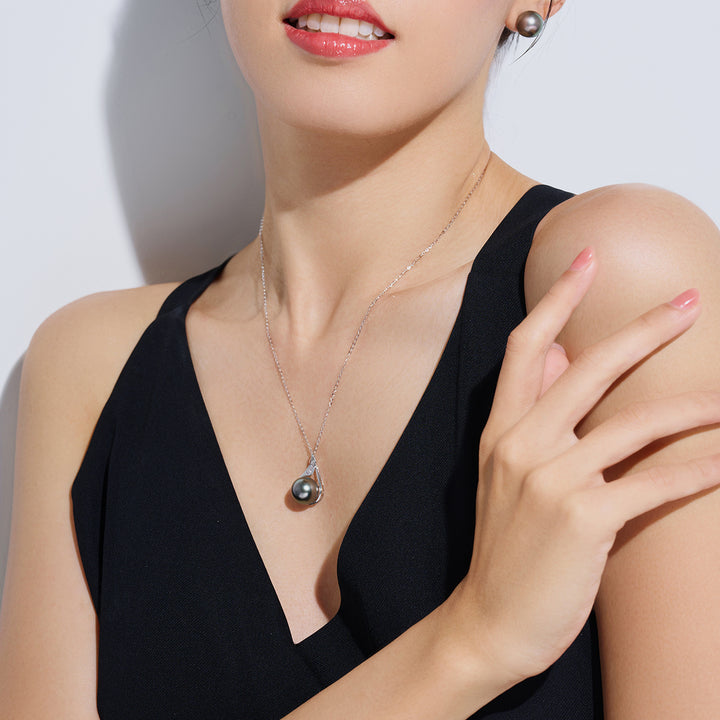 18K Solid Gold Exceptional Saltwater Tahitian Pearl Necklace KN00321 - PEARLY LUSTRE