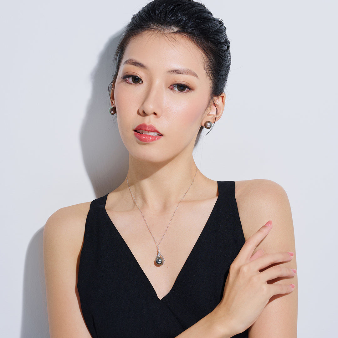 18K Solid Gold Exceptional Saltwater Tahitian Pearl Necklace KN00321 - PEARLY LUSTRE