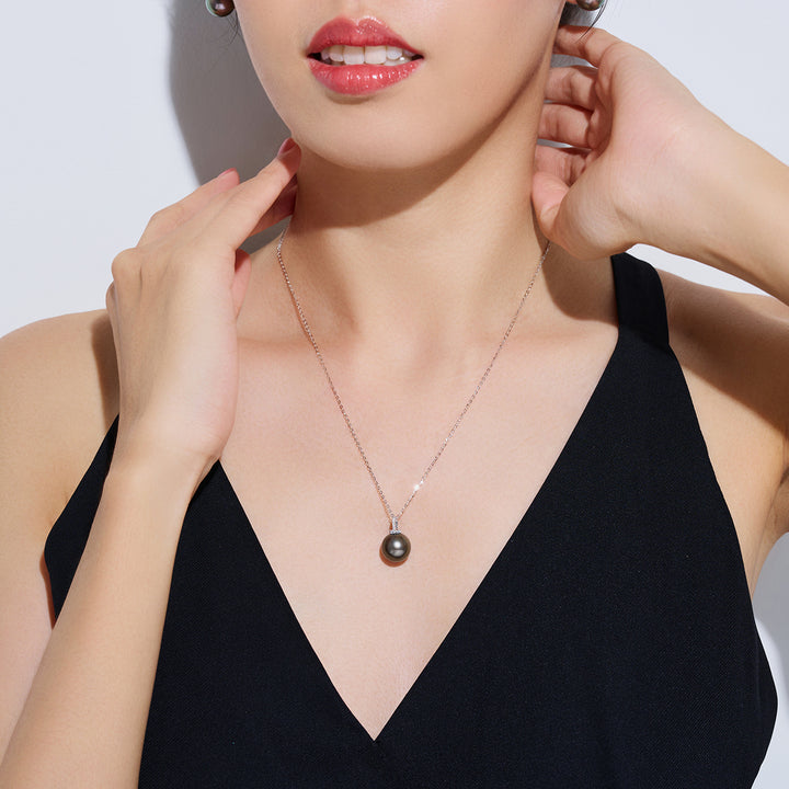 18K Solid Gold Saltwater Tahitian Pearl Necklace KN00322 - PEARLY LUSTRE