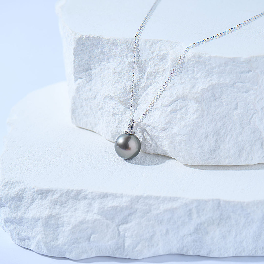 18K Solid Gold Saltwater Tahitian Pearl Necklace KN00322 - PEARLY LUSTRE