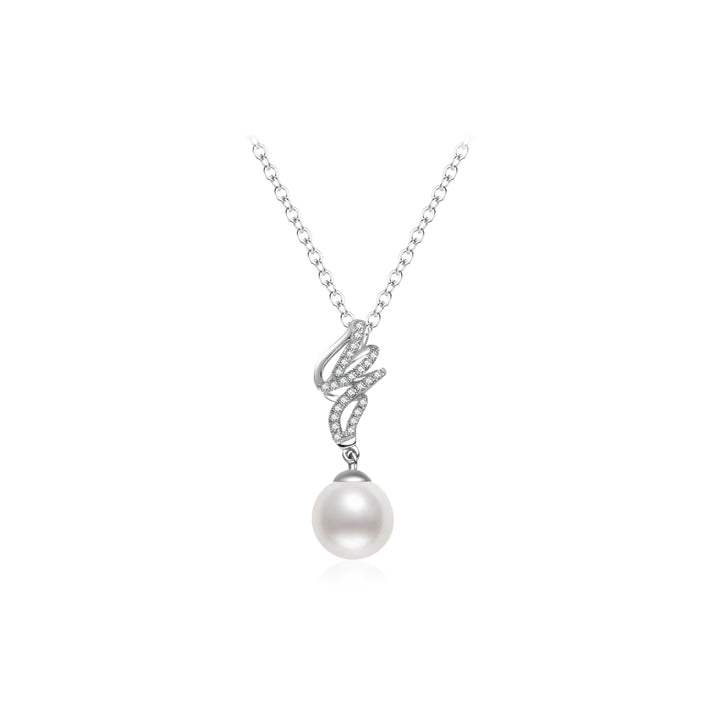 18K Solid Gold Diamond Akoya Pearl Necklace KN00340 | LOVE - PEARLY LUSTRE