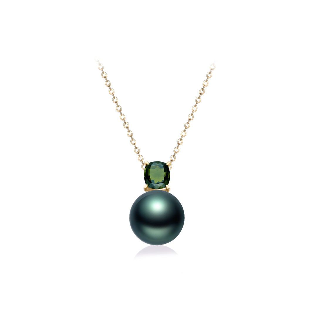 18K Solid Gold Saltwater Tahitian Pearl Necklace KN00346