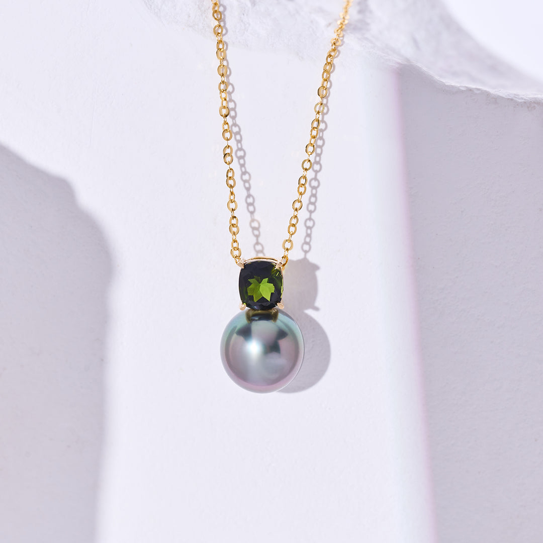 18K Solid Gold Saltwater Tahitian Pearl Necklace KN00346 - PEARLY LUSTRE