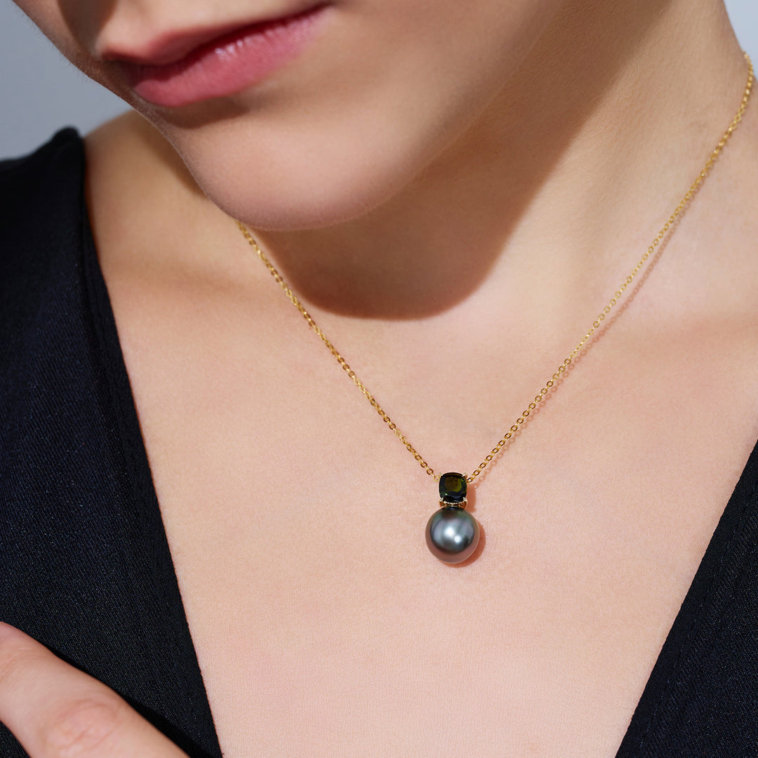 18K Solid Gold Saltwater Tahitian Pearl Necklace KN00346 - PEARLY LUSTRE
