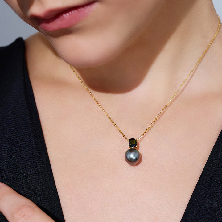 18K Solid Gold Saltwater Tahitian Pearl Necklace KN00346 - PEARLY LUSTRE