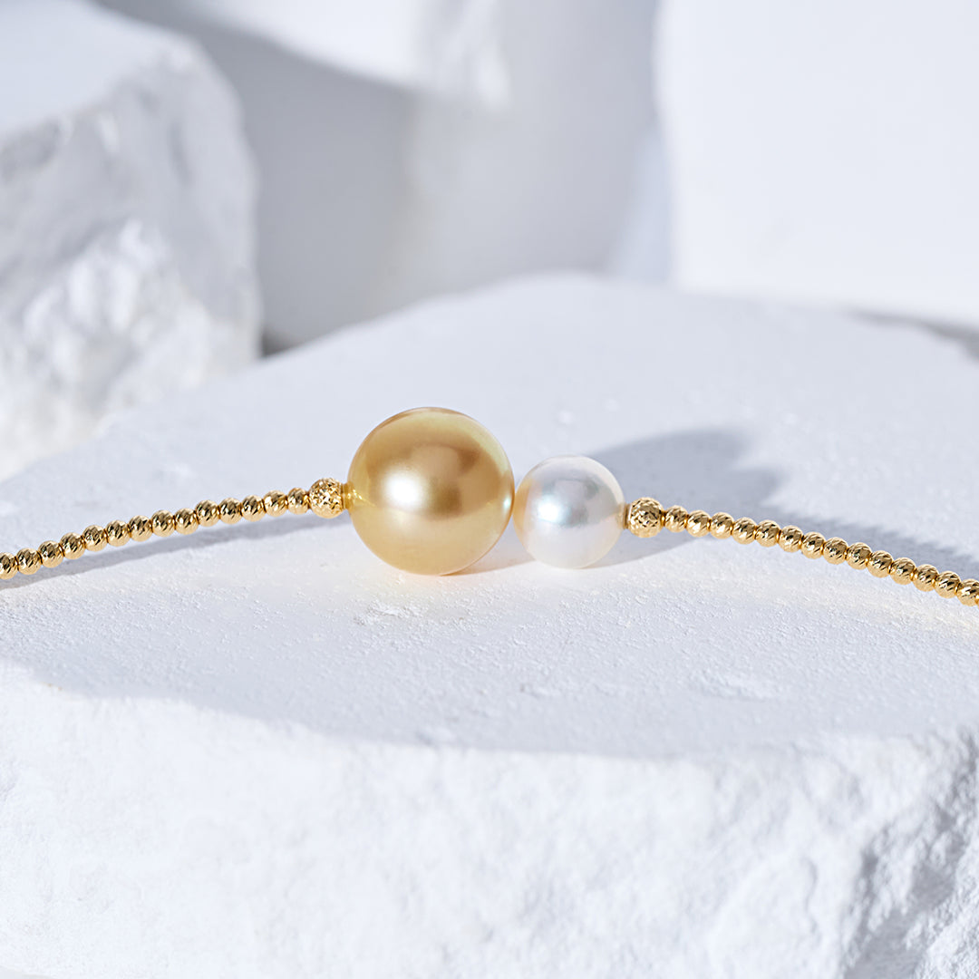 18k Gold South Sea Golden & Akoya Pearl Necklace KN00357 | HARMONY