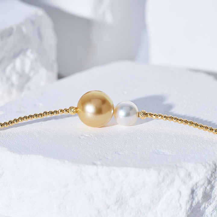 18k Gold South Sea Golden & Akoya Pearl Necklace KN00357 | HARMONY