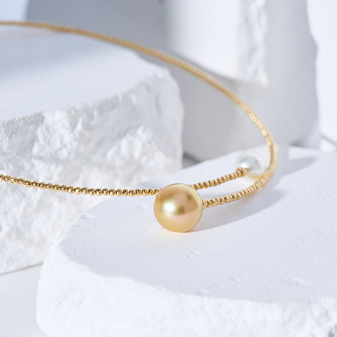 18k Gold South Sea Golden & Akoya Pearl Necklace KN00357 | HARMONY