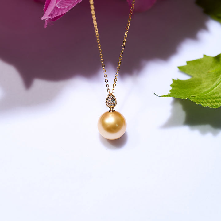 18K Solid Gold South Sea Golden Pearl Necklace KN00251 - PEARLY LUSTRE