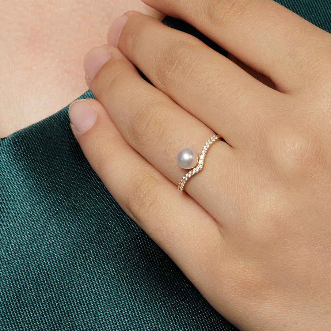 18K Gold Freshwater Pearl Ring KR00039 - PEARLY LUSTRE