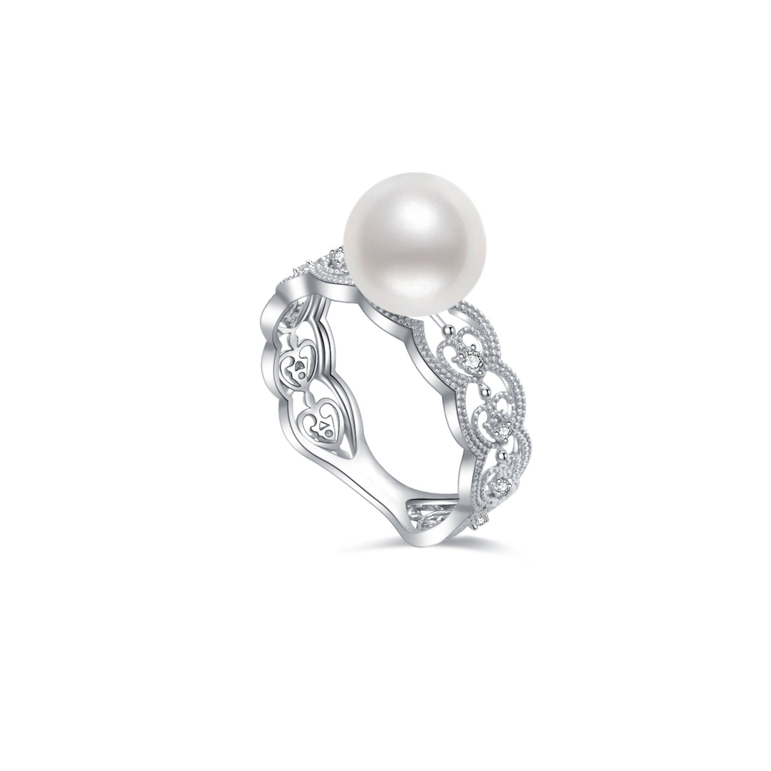 Elegant 18K Solid Gold Diamond Freshwater Pearl Ring KR00047 - PEARLY LUSTRE