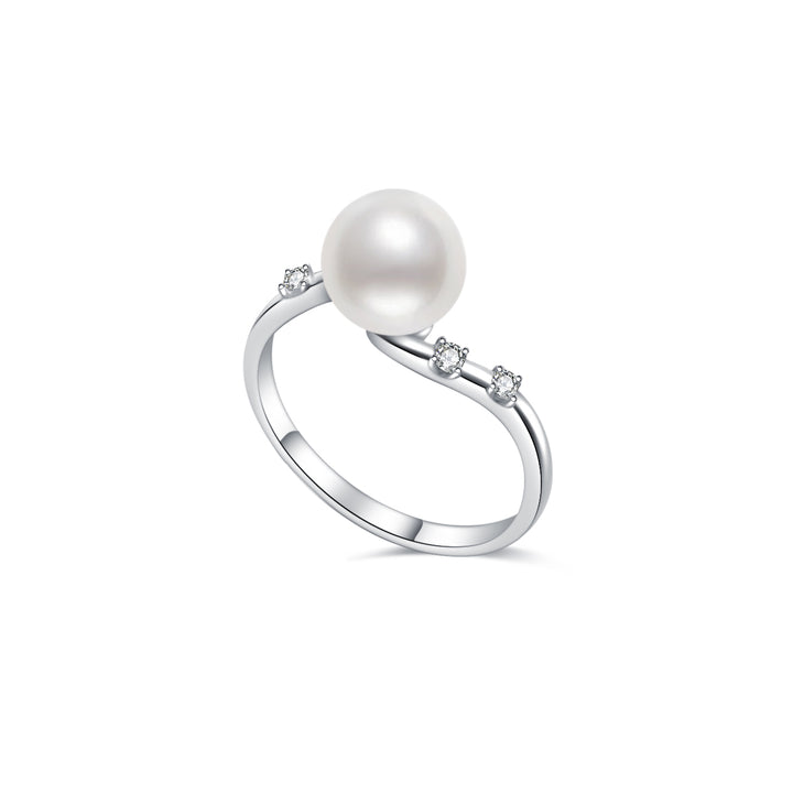 18K Diamond Akoya Pearl Ring KR00050 - PEARLY LUSTRE